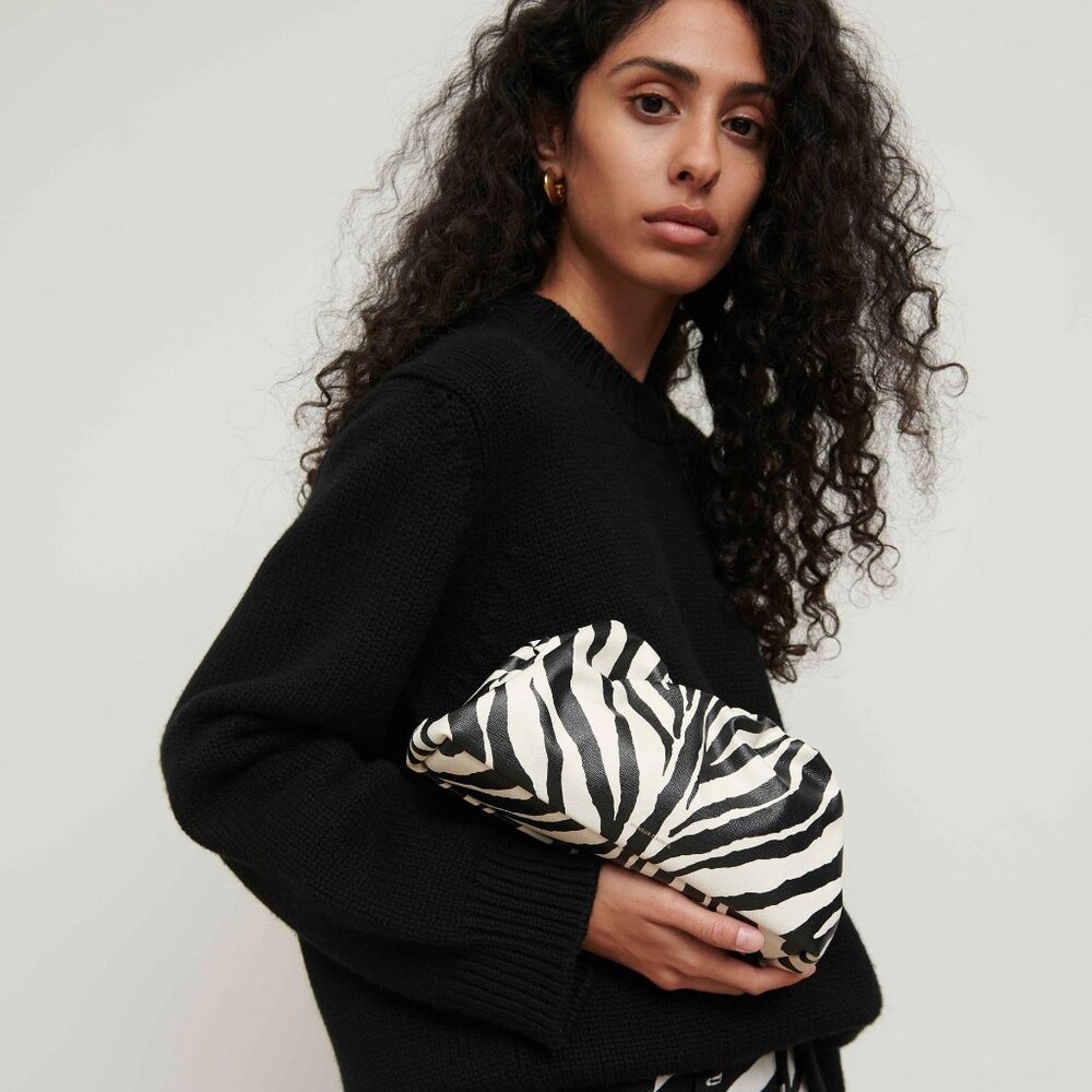 Brand new NWT Mansur Gavriel Mini Cloud Zebra Print Leather Clutch w/ du…